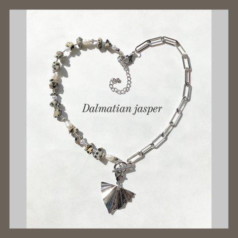 【 Dalmatian jasper 】× ハーフネックレス / ブレスレット　ラッフルチャーム