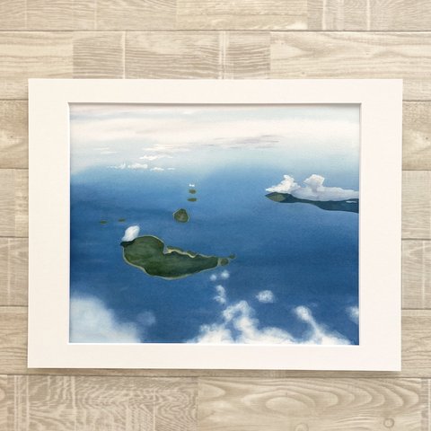 水彩画　原画　「island」 F8マット付き(額装はオプション＋6000円をご選択下さいませ)