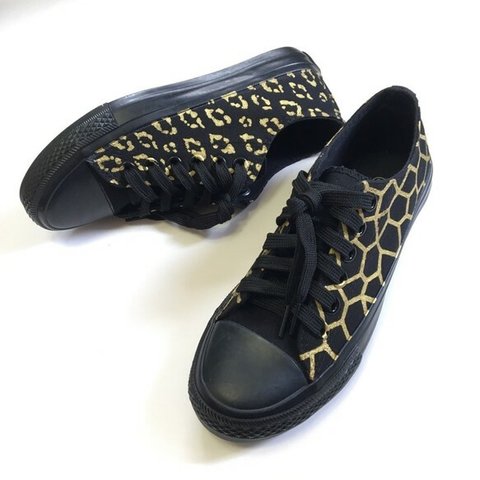 スニーカー （BLACK）giraffe AND leopard sneakers 【受注制作】