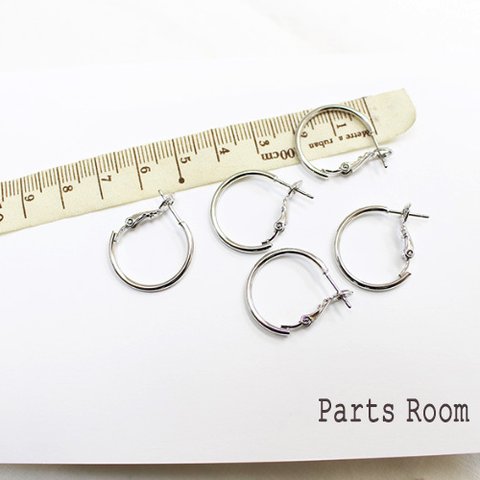 【4個入】フープピアス　20mmチタンポスト【シルバー】【バネ式キャッチ】　-mt-2188