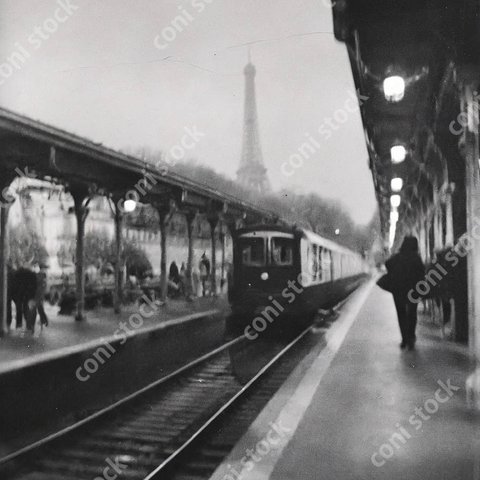 フランスの駅のホームのイメージ、レトロ風写真、アート、古い写真　conistock_36342