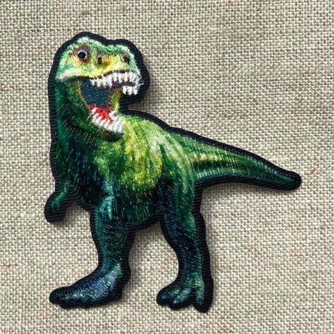 アップリケワッペン プリント恐竜 ティラノサウルス 緑 ST　W-2137