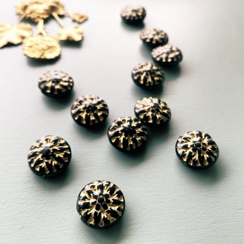 【6コセット】#czech beads#チェコビーズ　Dahlia ダリア15㍉ jet black/bronze