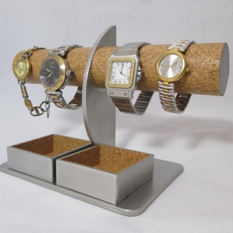 プレゼントに！腕時計丸パイプ4本掛け角トレイ付きハーフムーン腕時計スタンド　ak-design