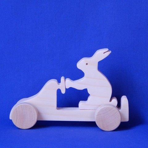 木のおもちゃ　ドライブする動物シリーズ　その6　ドライブするウサギさん