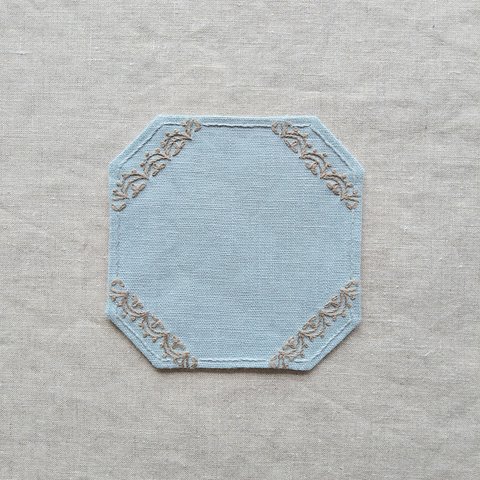 手刺繍コースター レース模様 サンドベージュ