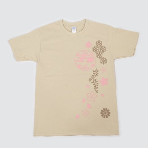 和柄Tシャツ（半袖・からし）桜・紋 Sサイズ