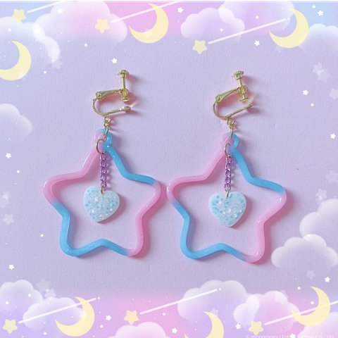 ぴんく×みずいろ♡星のピアス/ゆめかわ ファンシー サブカル