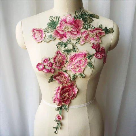 刺繍レース 牡丹 花 ワッペン 特大 和柄 結婚式ドレス アジアン エスニック 薔薇 ハンドメイド 手芸 パーツ 北欧