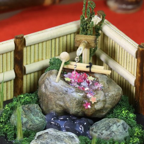 ミニチュア花手水鉢(はなちょうずばち) ジオラマ　日本庭園