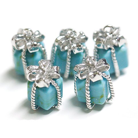 P1787s【2個入り】GlassターコイズTurquoiseカラープチJewelボックスシルバーチャーム