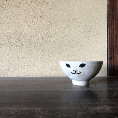 ご飯茶碗　猫　中　白黒