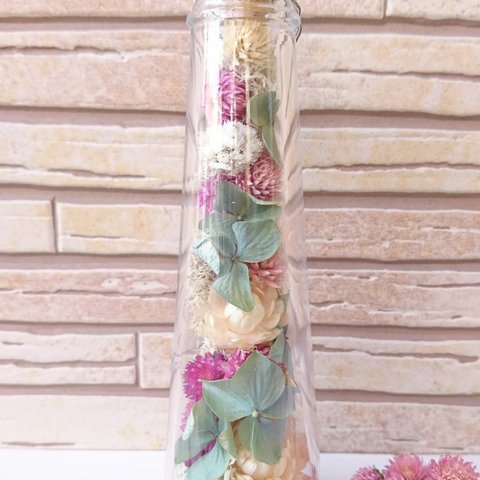 水色紫陽花のドライフラワーボトル /ボトルフラワー