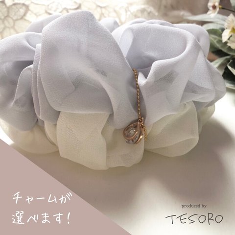 【シフォン❤︎シュシュ】　ボリューム＊icegrey white＊