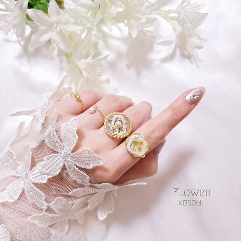 ミモザとかすみ草のコラボレーションリング🌼