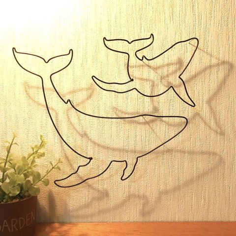 クジラ 鯨 (つがい) ワイヤーアート クラフト 壁掛け ウォールデコ インテリア雑貨 置物 北欧 オーダーメイド ギフト プレゼント No.946