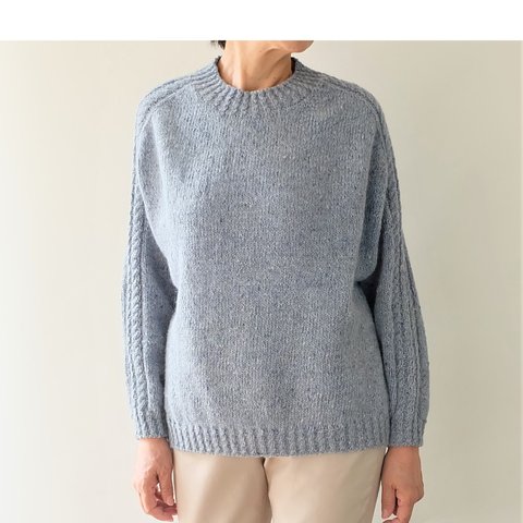 秋冬 手編み ドロップショルダーセーター 「Machinami sweater」ーTopaz（トパーズ）