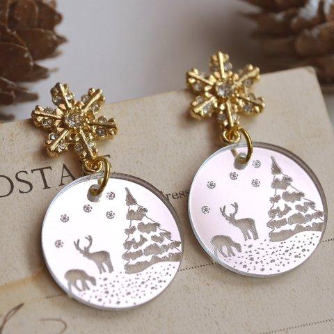 ピアス*winter forest*silver pine tree*クリスマス*冬じたく