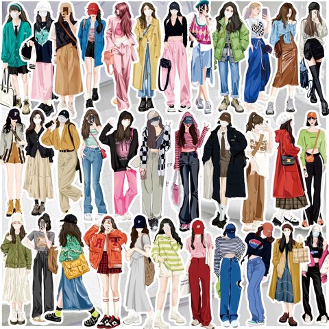 Girls fashion オシャレ女の子達のフレークシール　58枚