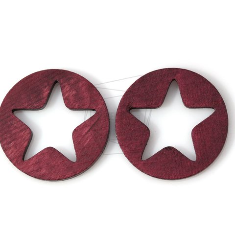 BSC-119-G【4個入り】スターサークルウッドビーズ,Star in circle Wooden Beads 