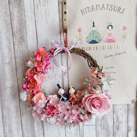 ひな祭りリース　初節句　桃の花　アーティフィシャルフラワーリース