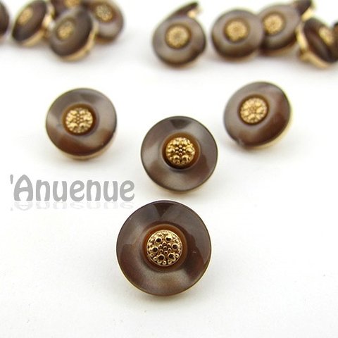 メタルミニシャンクボタン　10mm【Flower core /Mocha】4個