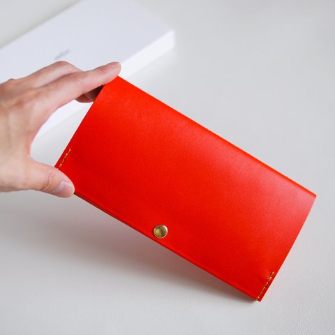 眩しい夕焼け色☀スマート長財布 サンセットオレンジ（イタリア牛革・顔料仕上げ）薄い長財布
