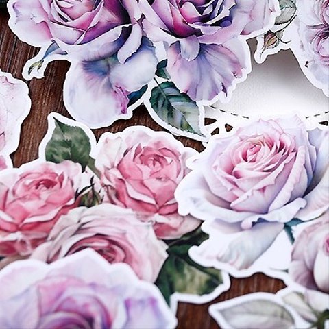 PVC半透明♡美しいバラ　水彩お花のフレークシール