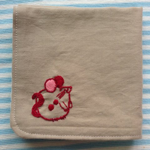 コットンの刺繍ハンカチ☆まんまるマウス