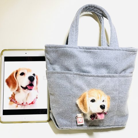 うちの子手さげバック・6ポケット付き・オーダーメイドbag🛍️☆羊毛フェルトどうぶつ広場☆    Calicos