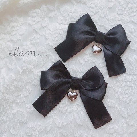 mini ＊ silver heart ribbon hair clip