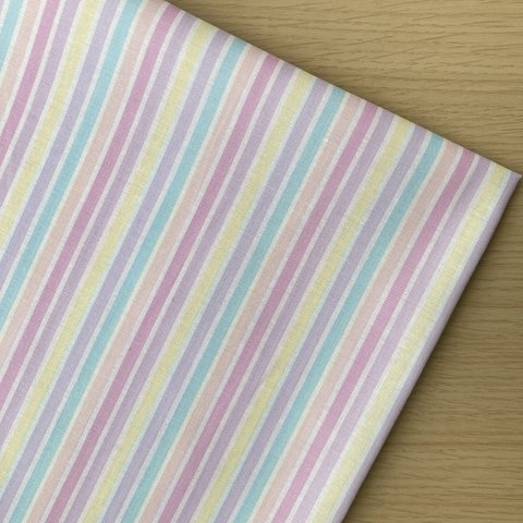 50*50【シーチング】Candy Stripe／ピンク系《 生地 シーチング生地 コットン 綿 ボーダー ストライプ 縞模様 パステル 女の子 可愛い 入園グッズ COTTONCANDY 薄手 》