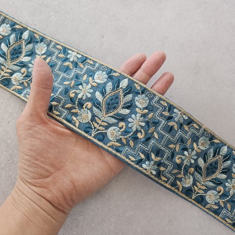 〖50cm〗インド刺繍リボン  <商品No.580 ブルー>