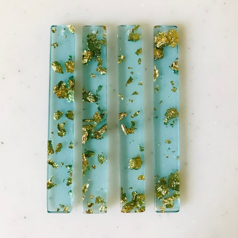 Clear Blue Gold Powder Rectangle Pendant Tops
