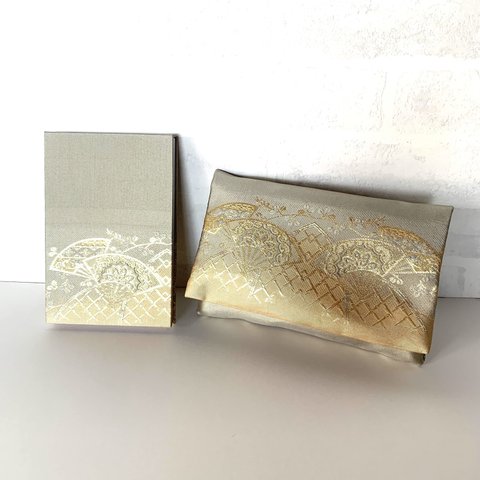 【セット】金襴織物御朱印帳 & 御朱印帳袋　２点セット　『扇』　B6大判サイズ 12x18cm　御朱印帳　御朱印帳ケース　金襴織物　桐生織物