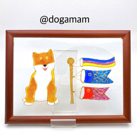 柴犬　端午の節句　鯉のぼり　DOG.AM グラスアート　ガラスフレーム  