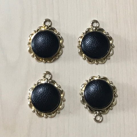 GOLD BLACK LEATHER FLOWER CHARM PARTS