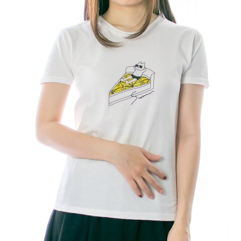 ネコぱん夏のレモンタルトTシャツ　ホワイト　レディース　Mサイズ