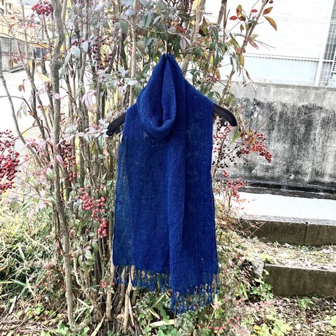 2345 手織り　ストール　藍染　藍染め　草木染め　機織り　はた織　ナチュラル　手織　ヴィンテージ　古布