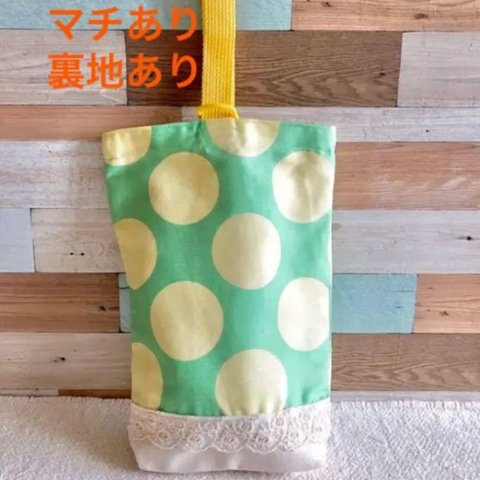 No.36 上履き入れ ハンドメイド　水玉模様　入学　入園グッズ　黄緑　イエロー