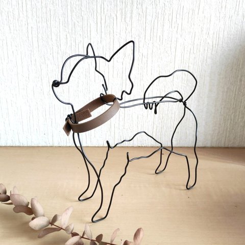 犬　チワワ　ロングコート　ワイヤークラフト　ワイヤーアート