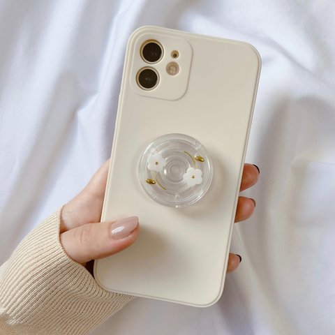 iPhoneケース [グリップ付きフラワーケース] iPhone13 iPhone12 iPhone11 SE3 ソフトケース  TPU シンプル かわいい 韓国