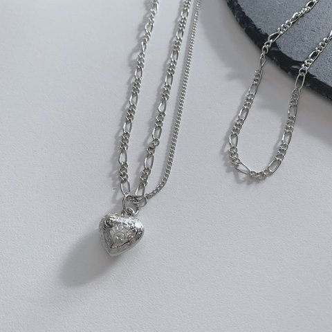 ー2wayーHeart & half w wirechain necklace.