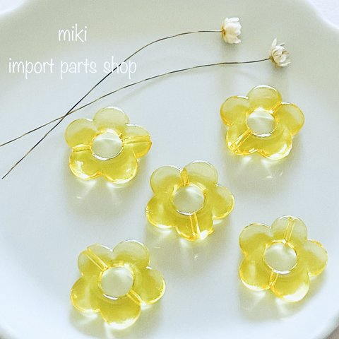 【8pcs】フラワー　花　イエロー　フープ　アクリル　パーツ