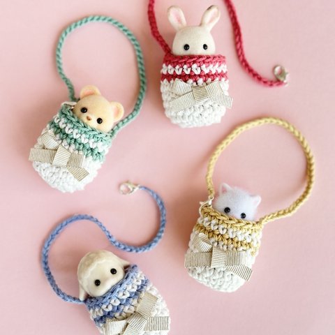 🐰 Sylvanian Families      お出かけケース　1個　【シルバニアファミリー　赤ちゃん　ハンドメイド　着せ替え　着せ替え服　ピンク　リボン　シルバニア】