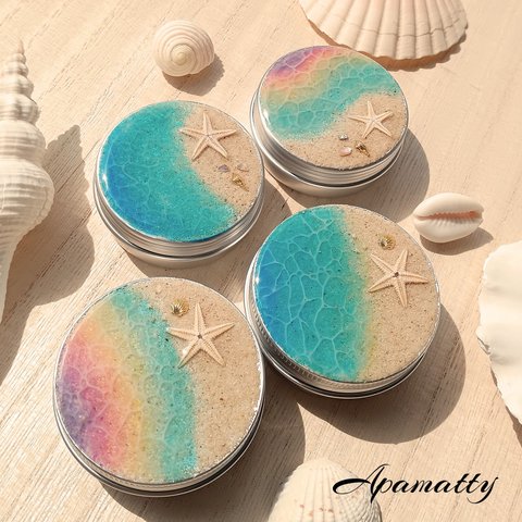 Ocean blue & Rainbowな海の小物入れ🌊　 　 海レジン アクセサリーケース ピルケース クリームケース