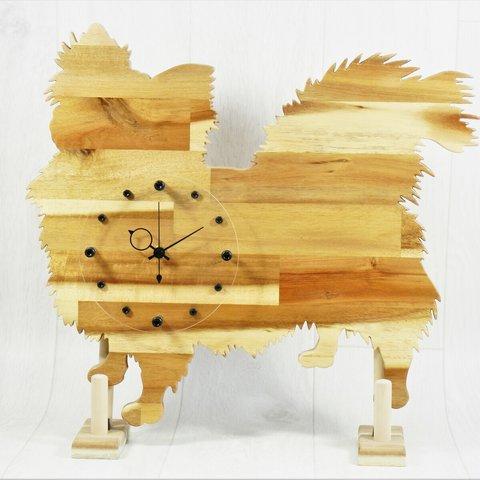 犬型時計　パピヨン【木製（アカシア集成材）】(掛け時計）