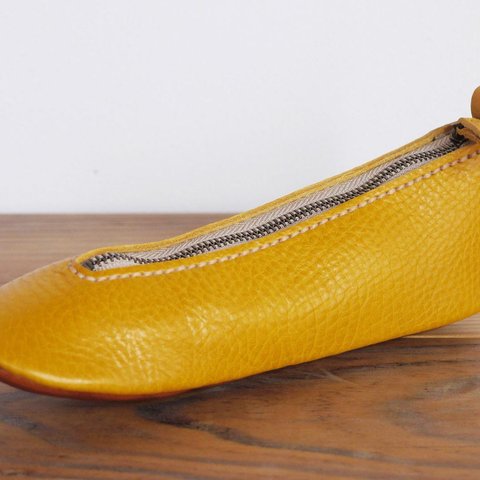 靴型ペンケース　YL×BR　#7-3　(イタリアンレザー)
