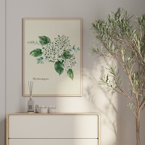 バラとアジサイのポスター　/ i1390 / 淡い色の初夏の花　インテリアポスター