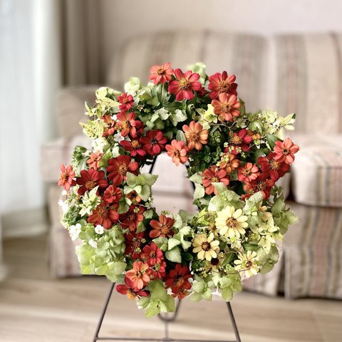 夏の代表選”ジニア"の寄せ植えWreath    *:･ﾟ✧幸せのWreath「Hi, Summer!」✧*:･ﾟ　　